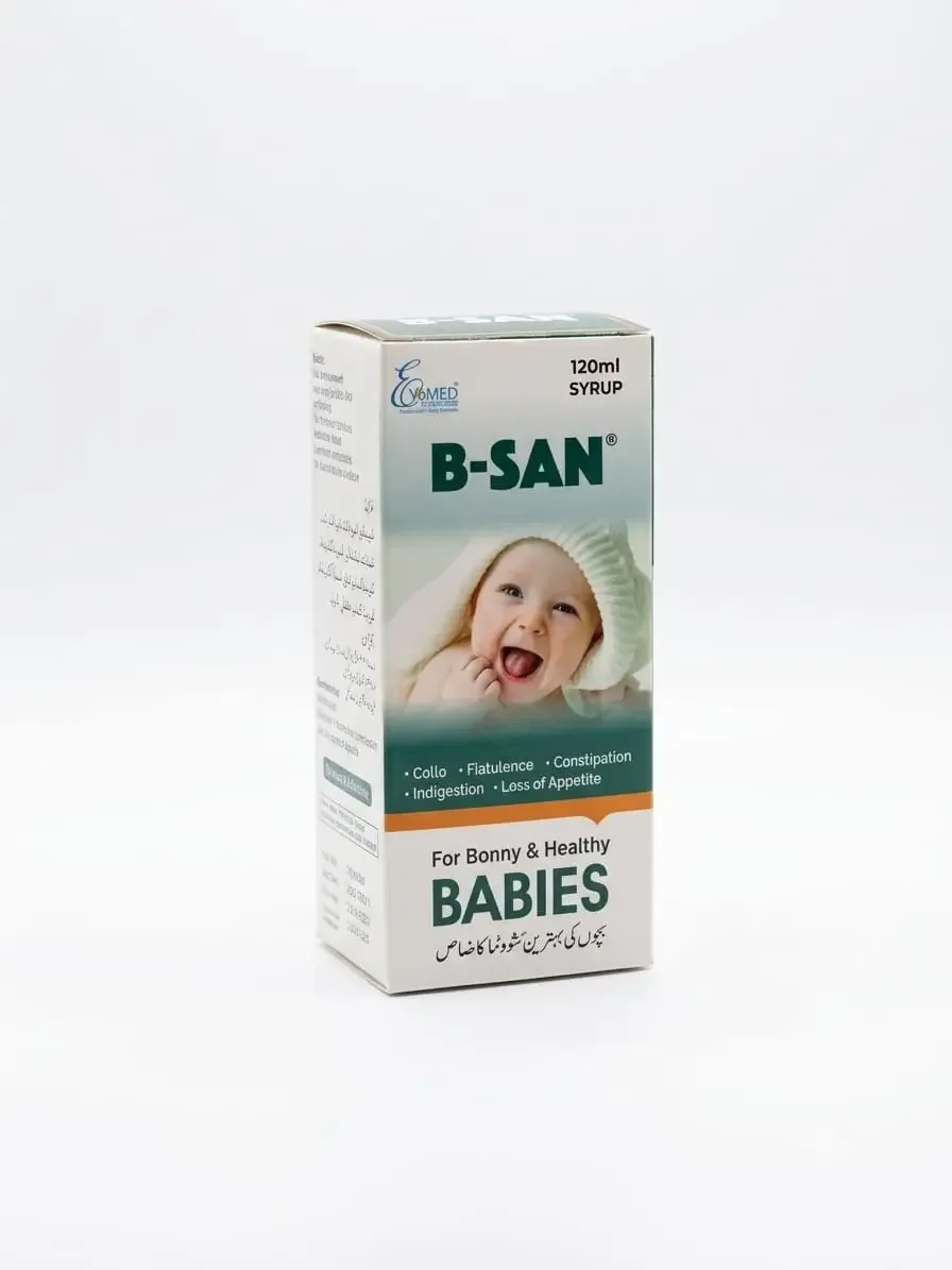 Front bottle and box view of B-SAN Vitamin B-Complex Syrup 120ml